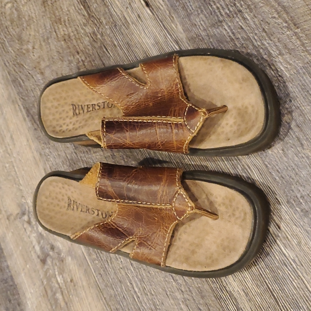 Riverstone brown leather heel sandals women size 8M Y2K
